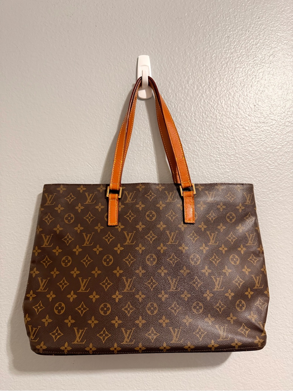 Louis Vuitton Monogram Canvas Tote with Tan Leather Straps